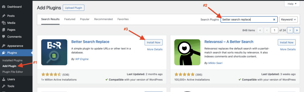 Install Better Search Replace plugin